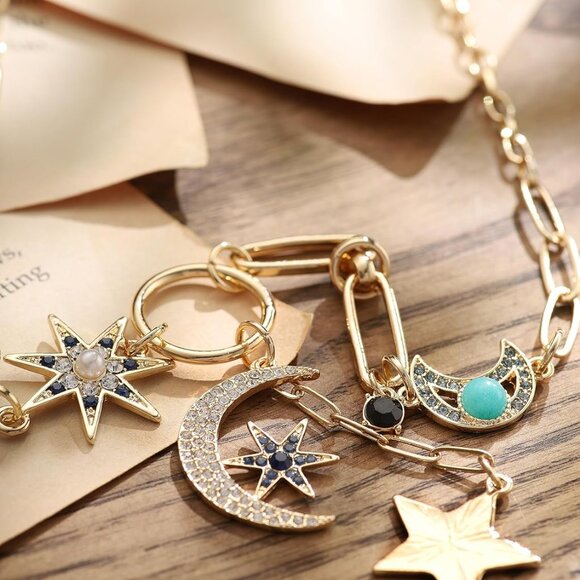 Gothic Boho Moon and Star Necklace Gold Zinc Jewelry for Women - Picture 5 of 7